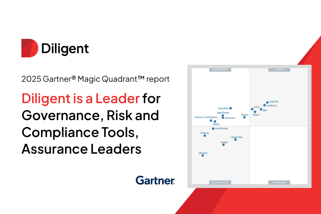 Diligent is a leader for governance, risk and compliance tools, assurance Leaders 2025 Gartner Magic Quadrant